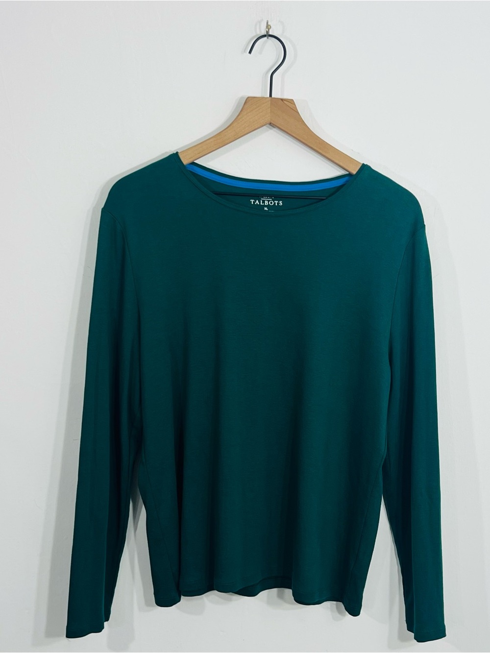Talbots Pima Cotton Long Sleeve Autumn Deep Green Pullover Lightweight XL Casual